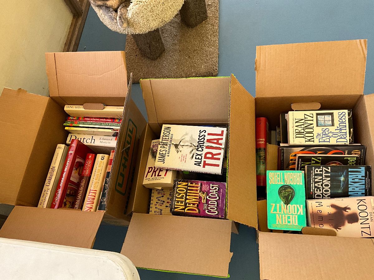 Books hard back and paper back, will be out of boxes at time of sale