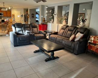 Family room couch, and loveseat for electric recliners with a middle pull down on the couch with plug-ins