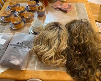 Wigs and Japanese cups and saucers