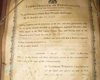 1934 Malt Liquor License