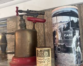 Brass Blowtorch and Vintage "CASE" brand tin