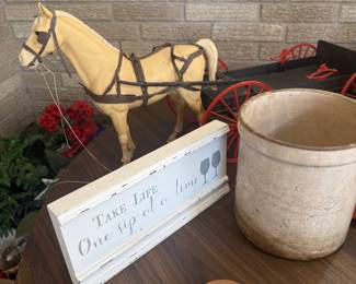 horse and carriage figurine, crock/planter