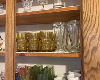 glasses, sundae dishes, green glassware