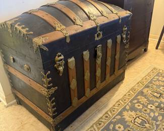 19th century antique dome top steamer trunk or humpback trunk