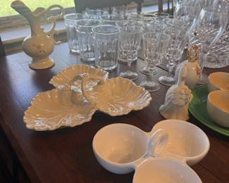 Chip and Dip bowls, glassware, small decorative pitcher