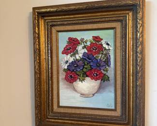 signed floral framed oil painting
