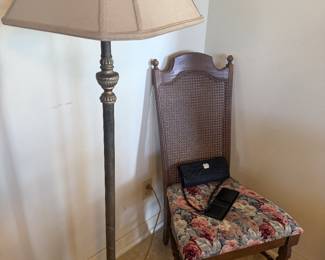 brass floor lamp, Tuscan style cane back dining chair