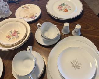 vintage dishware, serving platters, dishes, and bowls