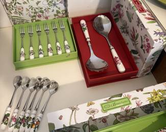 Portmeirion Botanic Garden salad servers, cake server and pastry forks