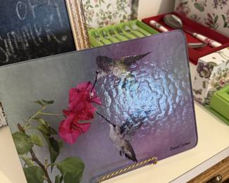 Hummingbird themed glass cutting board