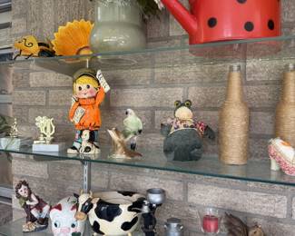 lot of figurines, lady bug watering can, florals