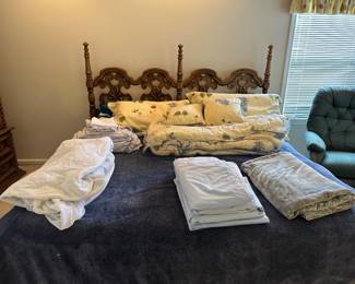 Linens and king bed frame