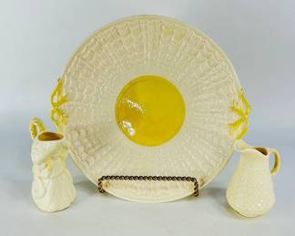 Belleek Ireland Porcelain Bread Plate and Creamers