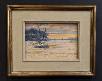 Pond and Field Watercolor