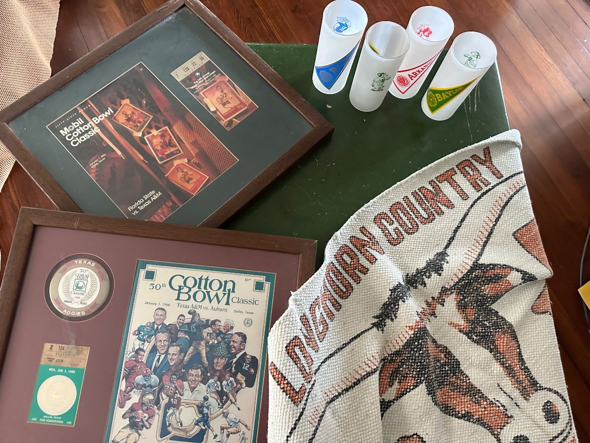 Some of the college sports memorabilia