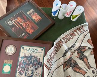 Some of the college sports memorabilia