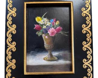 Oil on Board of flowers in vase