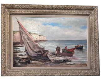 Oil on Canvas of sailboats at Normandy