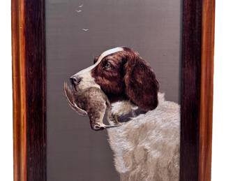 C. 1850 "Long and Short Handwork" Silk dog with bird