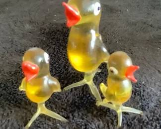 Vintage Hand Blown Amber Glass Ducks