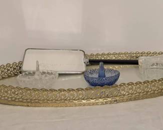 Glass Tray w Antique Mirror Ring Holders