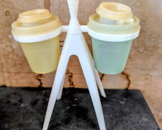 Vtg Tupperware Salt Pepper Shakers with Caddy