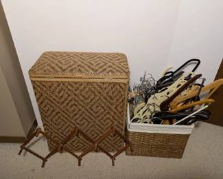 Wicker Hamper Basket w Misc Hangers