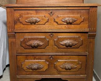 Antique Wood Dresser w Carved Handles