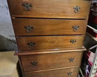 Walnut Veneer Five Drawer Dresser