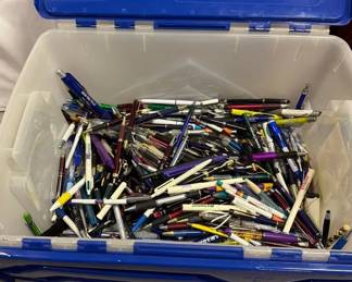 Blue And Clear Tote of Ink Pens