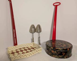 Metal Tray Tin w Shoe Paraphernalia