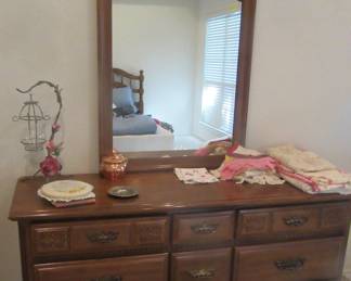 Bedroom dresser with tall mirror