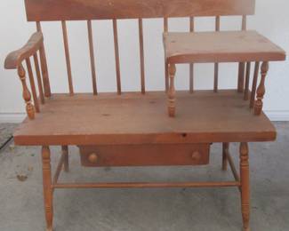 1940's - 50's maple te;lephone bench with under drawer for phone directory.