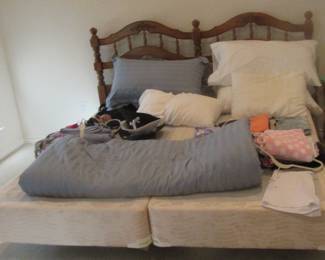 King size bed headboard and box springs (NO mattress) Linens