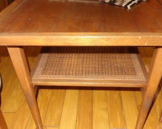 Drexel Declaration Walnut & Wicker Side Table by Kipp Stewart