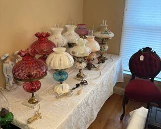 huge collection of beautiful vintage lamps