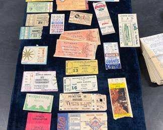 Collection of tickets to sporting events from the 60s on up