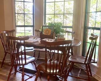 HEYWOOD WAKEFIELD WINDSOR FAN BACK CHAIRS, VINTAGE DINING ROOM TABLE