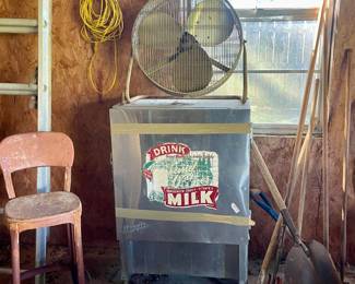 VINTAGE MILK COOLER, VINTAGE FAN, VINTAGE STOOL