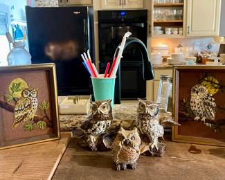 OWL CREWEL ART, OWL FIGURINES