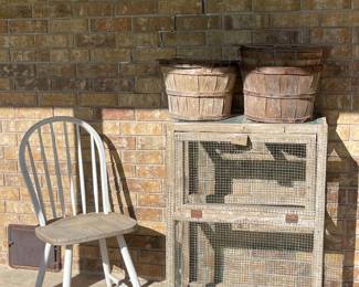 PRIMITIVE CHICKEN COUP. BUSHEL BASKETS