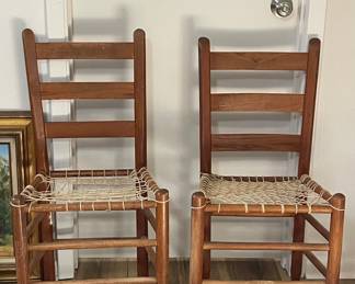 VINTAGE LADDER BACK CHAIRS WITH STRING BOTTOMS