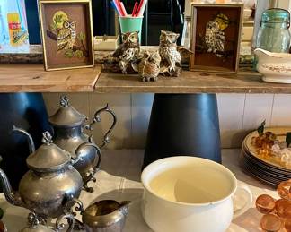 OWL ART & FIGURINES, SILVER PLATE TEA SET