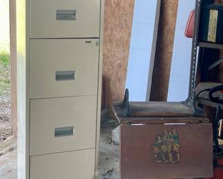 FILE CABINET, VINTAGE WOOD SCHOOL DESK