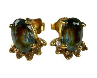 14kt Yellow Gold Blue Topaz and Diamond Earrings