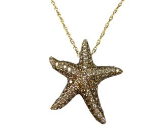 14kt Yellow Gold White and Cognac Diamond Starfish Necklace