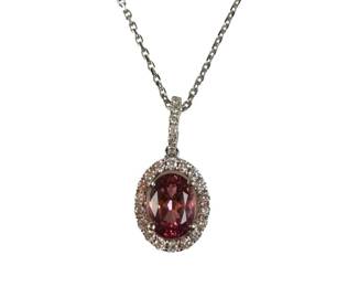 14kt White Gold Pink Tourmaline and Diamond Necklace