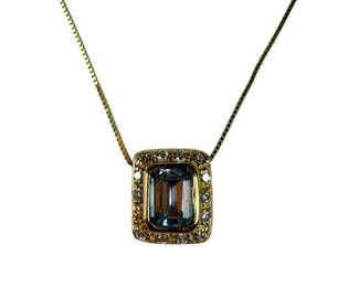 14kt Yellow Gold Blue Topaz and Diamond Necklace