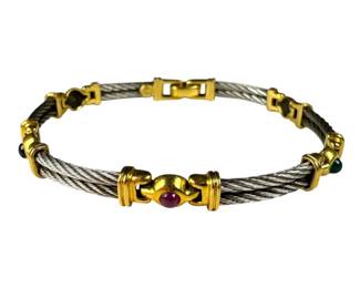 18kt Yellow Gold and Stainless Steel Coil Multi Gemstone Bracelet