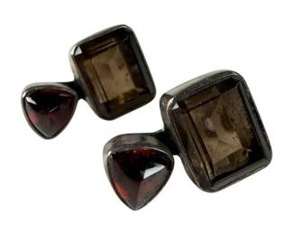 Sterling Silver Genuine Smokey Quartz and Garnet Earrings